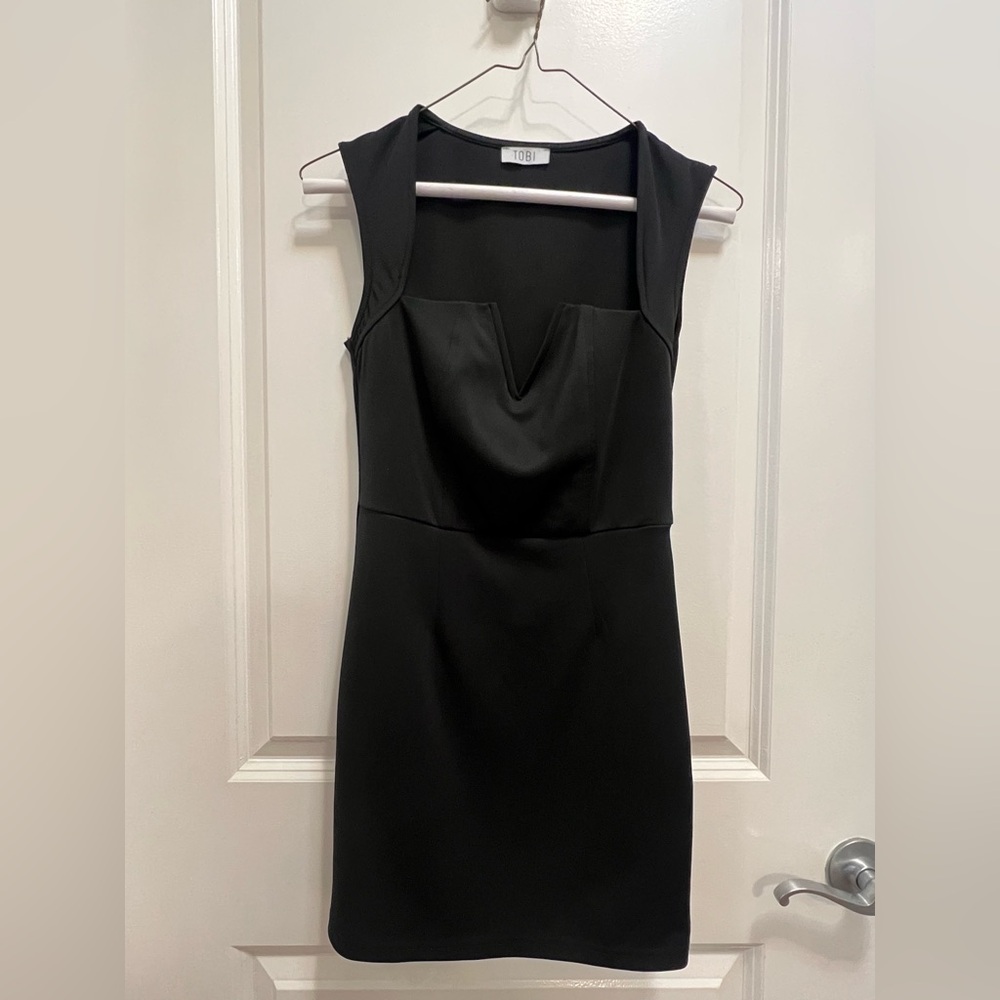Tobi Black Cap Sleeve Mini Dress